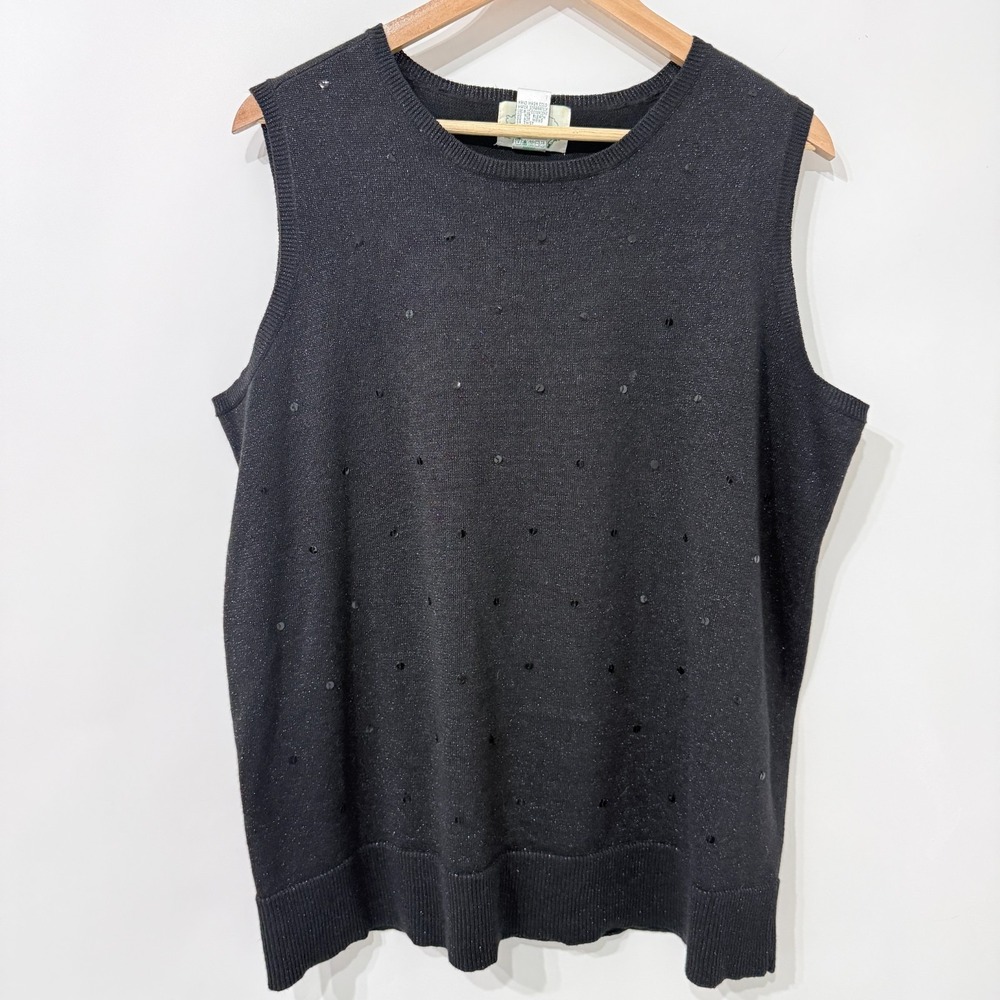 The Quacker Factory Sequin‎ Shimmery Knit Top Womens 1X Black Metallic